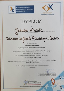 Uczeń Technikum im. J. Piłsudskiego w Etapie Centralnym Olimpiady Logistycznej!