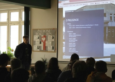 Spotkanie z p. Michałem Wszołkiem - absolwentem Technikum im. J. Piłsudskiego w Brzesku