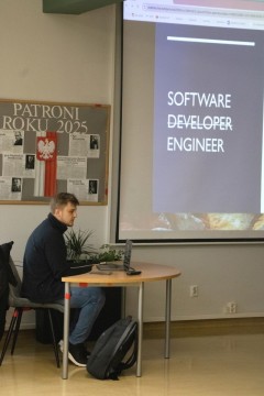 Spotkanie z p. Michałem Wszołkiem - absolwentem Technikum im. J. Piłsudskiego w Brzesku