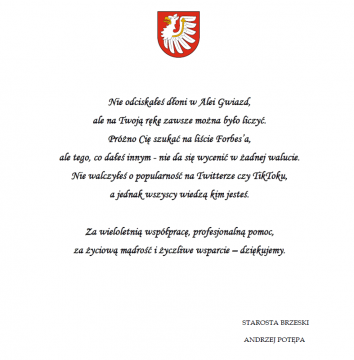 Podziękowanie za współpracę