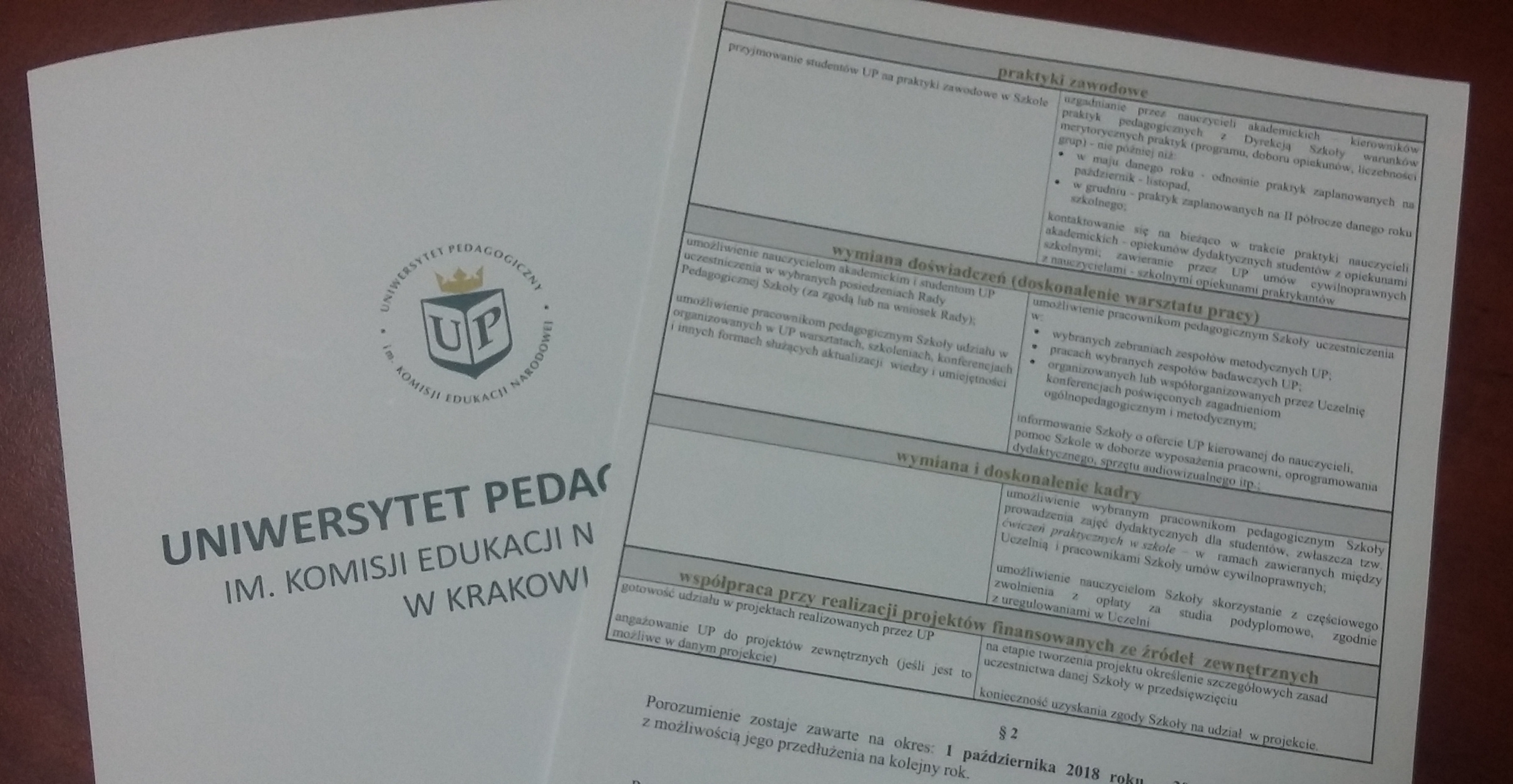 Nowe porozumienie władz Uniwersytetu Pedagogicznego im. KEN w Krakowie  z Zespołem Szkół Ponadgimnazjalnych Nr 1 w Brzesku  w sprawie funkcjonowania szkoły ćwiczeń