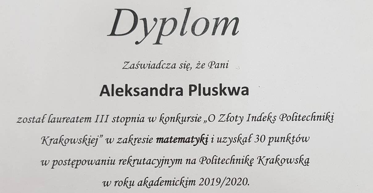 Uczennica LO - Laureatem konkursu matematycznego
