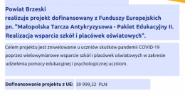 Małopolska Tarcza Antykryzysowa - Pakiet Edukacyjny II. Realizacja wsparcia szkół i placówek oświatowych – Grant 3 w LO w Brzesku